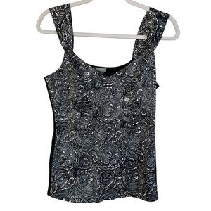 Ann Taylor Black and Silver Fitted Embellished Tank Top